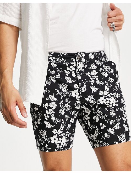 ASOS DESIGN slim chino shorts in dark based floral