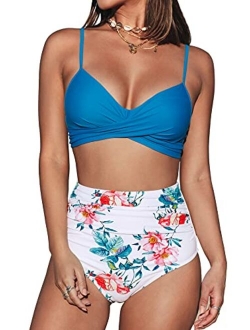 Women's High Waist Bikini Swimsuit Floral Print Tie Two Piece Bathing Suit