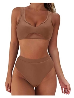 Women Cutout Bikini Sets Push Up High Waisted Swimsuits 2 Piece