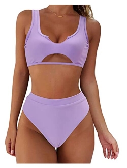 Women Cutout Bikini Sets Push Up High Waisted Swimsuits 2 Piece