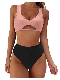 Women Cutout Bikini Sets Push Up High Waisted Swimsuits 2 Piece