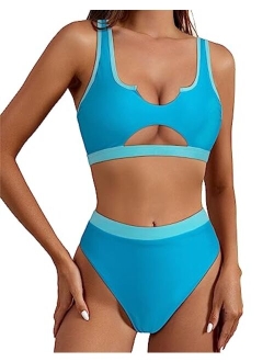 Women Cutout Bikini Sets Push Up High Waisted Swimsuits 2 Piece