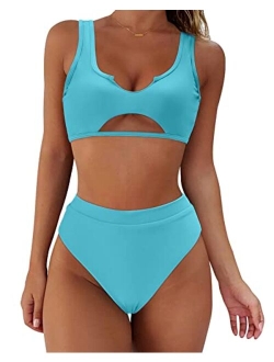 Women Cutout Bikini Sets Push Up High Waisted Swimsuits 2 Piece