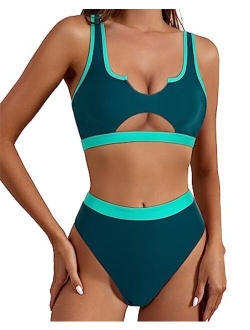 Women Cutout Bikini Sets Push Up High Waisted Swimsuits 2 Piece