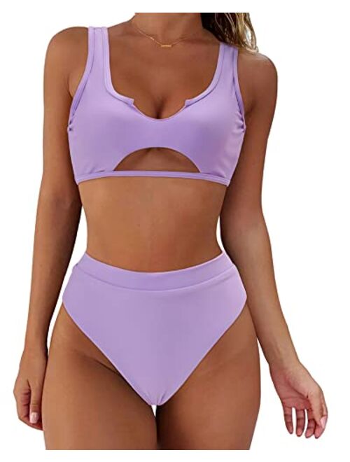 SUUKSESS Women Cutout Bikini Sets Push Up High Waisted Swimsuits 2 Piece