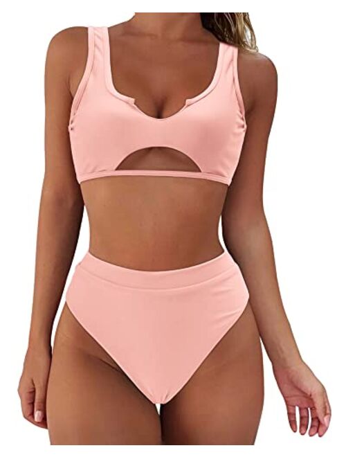 SUUKSESS Women Cutout Bikini Sets Push Up High Waisted Swimsuits 2 Piece