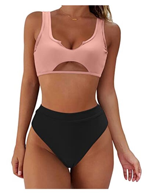 SUUKSESS Women Cutout Bikini Sets Push Up High Waisted Swimsuits 2 Piece