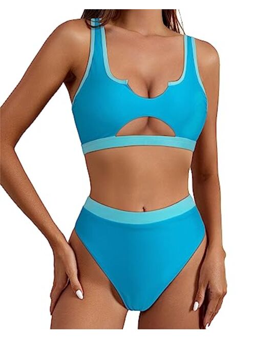 SUUKSESS Women Cutout Bikini Sets Push Up High Waisted Swimsuits 2 Piece