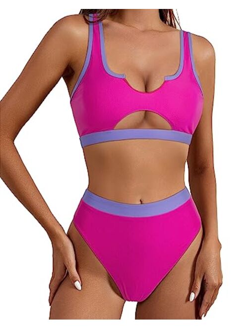 SUUKSESS Women Cutout Bikini Sets Push Up High Waisted Swimsuits 2 Piece