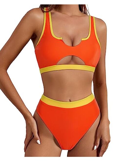 SUUKSESS Women Cutout Bikini Sets Push Up High Waisted Swimsuits 2 Piece