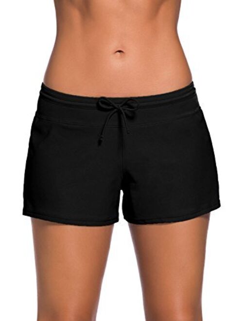 Aleumdr Women's Waistband Swimsuit Bottom Boy Shorts Swimming Panty