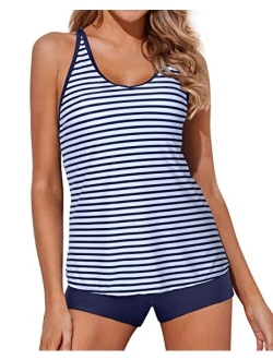 Yonique Tankini Swimsuits for Women with Boy Shorts Athletic Swim Tank Top 2 Piece Bathing Suits