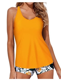 Yonique Tankini Swimsuits for Women with Boy Shorts Athletic Swim Tank Top 2 Piece Bathing Suits