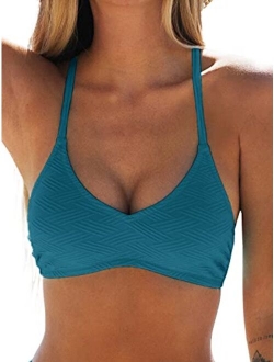 Bikini Top for Women Bathing Suit Criss Cross Self Tie Spaghetti Straps V Neck