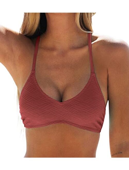 CUPSHE Bikini Top for Women Bathing Suit Criss Cross Self Tie Spaghetti Straps V Neck