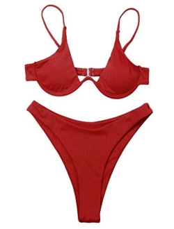 Women's 2 Piece Triangle Bikini High Cut Bathing Suit Swimsuit