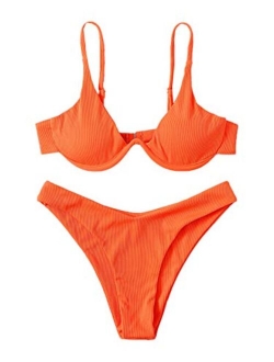 Women's 2 Piece Triangle Bikini High Cut Bathing Suit Swimsuit