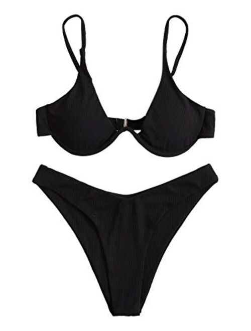 Verdusa Women's 2 Piece Triangle Bikini High Cut Bathing Suit Swimsuit