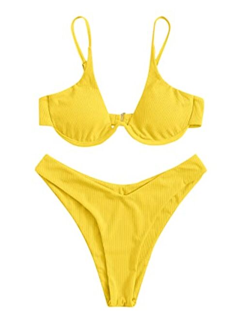 Verdusa Women's 2 Piece Triangle Bikini High Cut Bathing Suit Swimsuit