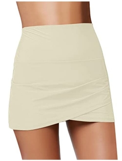 GRAPENT Women's High Waist Tulip Hem Shirring Swim Skirt Swimsuit Bikini Bottom