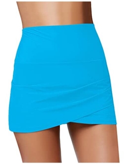 GRAPENT Women's High Waist Tulip Hem Shirring Swim Skirt Swimsuit Bikini Bottom