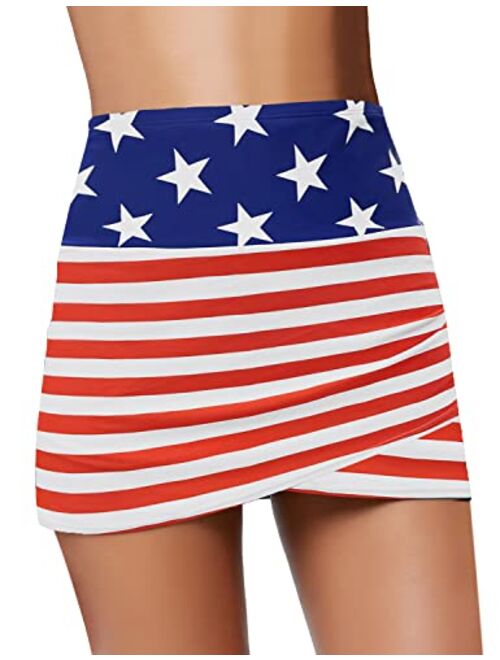 GRAPENT Women's High Waist Tulip Hem Shirring Swim Skirt Swimsuit Bikini Bottom