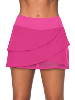 Aleumdr Women's Waistband Layered Swimdress Ruffle Swim Skirt Swimsuit Bottom