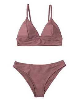 Women Bikini Set Solid Color Sexy Triangle Two Piece Swimsuit