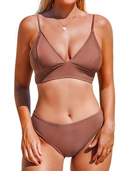 CUPSHE Women Bikini Set Solid Color Sexy Triangle Two Piece Swimsuit