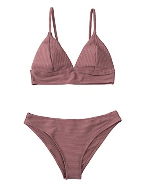 CUPSHE Women Bikini Set Solid Color Sexy Triangle Two Piece Swimsuit