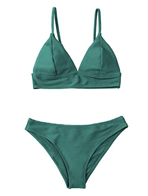 CUPSHE Women Bikini Set Solid Color Sexy Triangle Two Piece Swimsuit