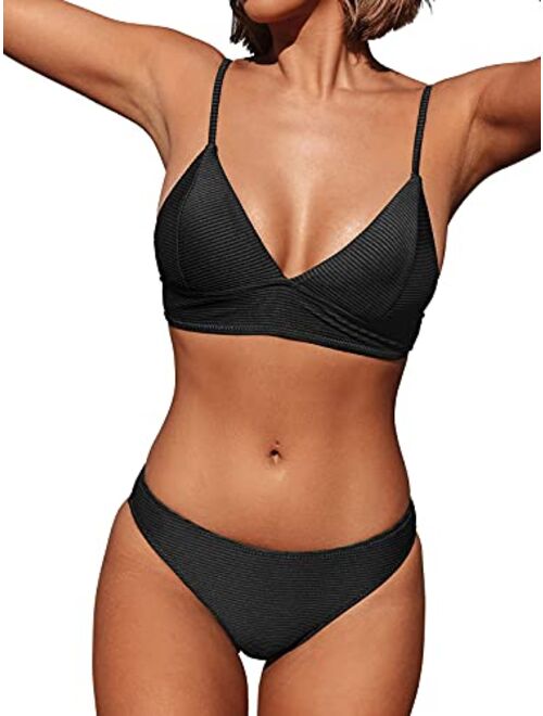 CUPSHE Women Bikini Set Solid Color Sexy Triangle Two Piece Swimsuit