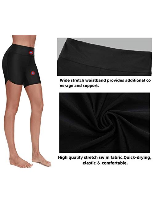 Yilisha Womens Tummy Control Swim Shorts Black Plus Size High Waisted Bikini Bottoms Boy Shorts Swimming Shorts