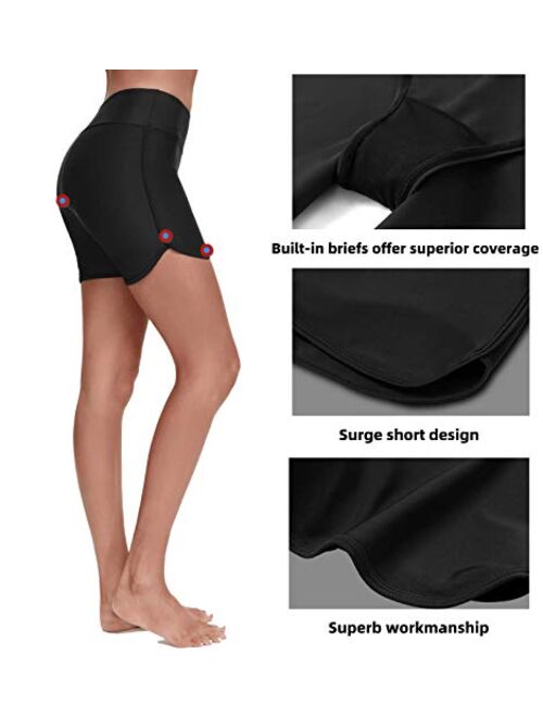 Yilisha Womens Tummy Control Swim Shorts Black Plus Size High Waisted Bikini Bottoms Boy Shorts Swimming Shorts