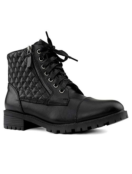 RF ROOM OF FASHION Women's Lug Sole Quilted Combat Boots w Pocket