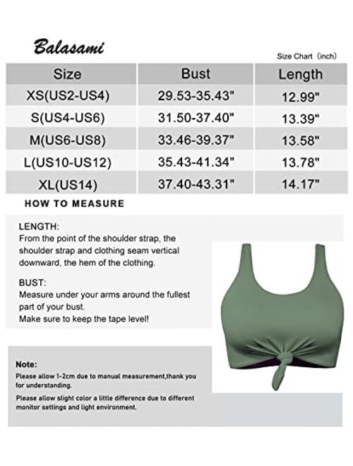 Balasami Women's Retro Scoop Neck Bow Knot Padded Tank Crop Top Bikini Swimsuit Top Only