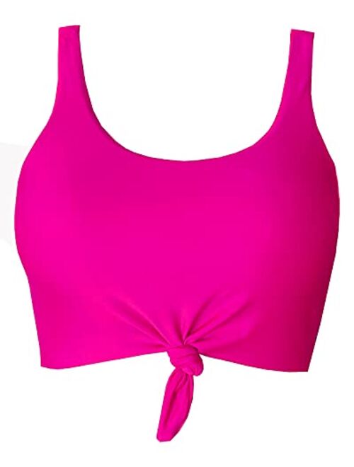 Balasami Women's Retro Scoop Neck Bow Knot Padded Tank Crop Top Bikini Swimsuit Top Only