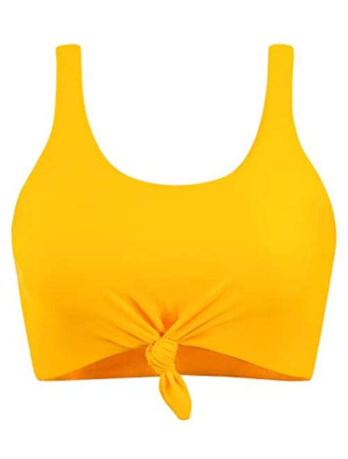 Balasami Women's Retro Scoop Neck Bow Knot Padded Tank Crop Top Bikini Swimsuit Top Only