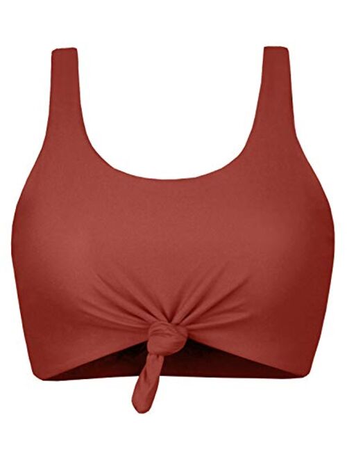 Balasami Women's Retro Scoop Neck Bow Knot Padded Tank Crop Top Bikini Swimsuit Top Only