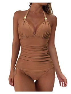 Women Halter Tankini Bathing Suits Sexy Slimming Tummy Control Swimsuit