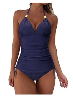 Women Halter Tankini Bathing Suits Sexy Slimming Tummy Control Swimsuit