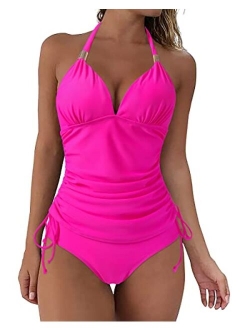 Women Halter Tankini Bathing Suits Sexy Slimming Tummy Control Swimsuit