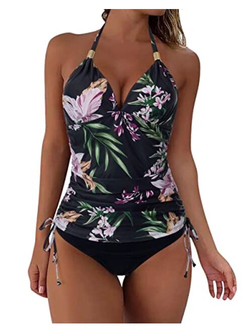 SUUKSESS Women Halter Tankini Bathing Suits Sexy Slimming Tummy Control Swimsuit