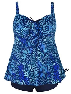 Septangle Women Plus Size Bathing Suits Paisley Print Two Piece Swimsuit Tankini Swimwear