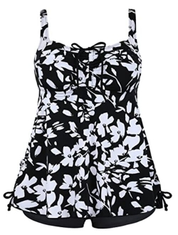 Septangle Women Plus Size Bathing Suits Paisley Print Two Piece Swimsuit Tankini Swimwear