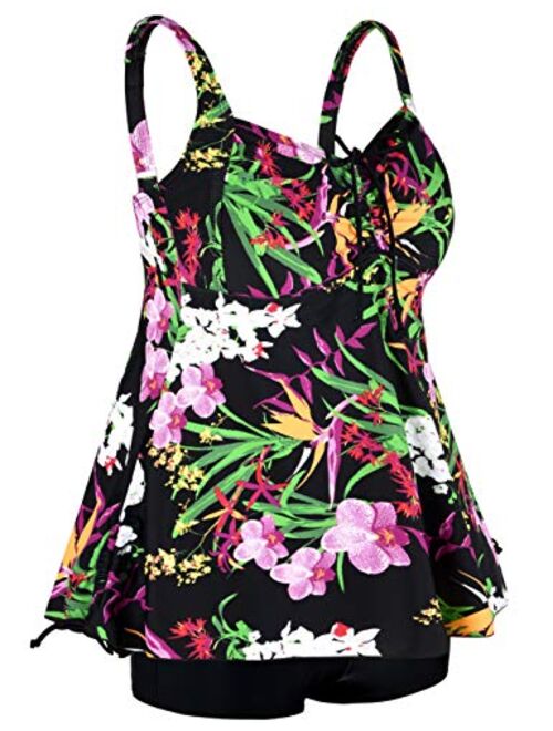 Septangle Women Plus Size Bathing Suits Paisley Print Two Piece Swimsuit Tankini Swimwear