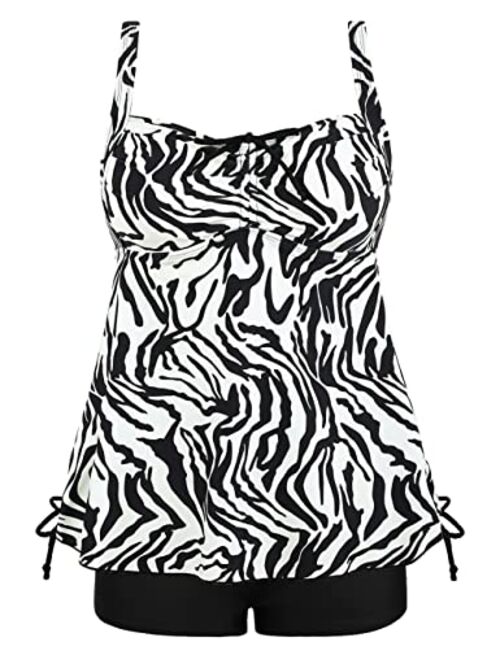 Septangle Women Plus Size Bathing Suits Paisley Print Two Piece Swimsuit Tankini Swimwear