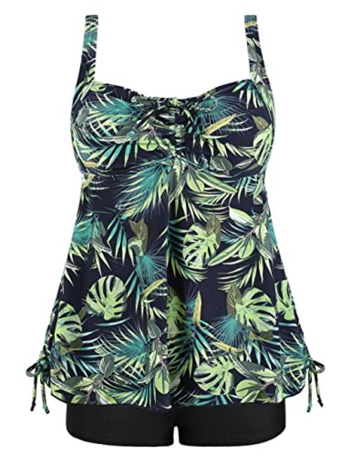 Septangle Women Plus Size Bathing Suits Paisley Print Two Piece Swimsuit Tankini Swimwear