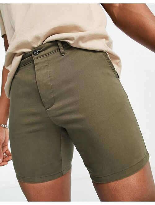 ASOS DESIGN 2 pack skinny chino shorts in khaki and black save