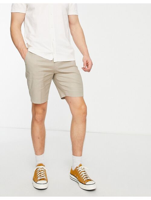 ASOS DESIGN skinny linen mix smart shorts in stone